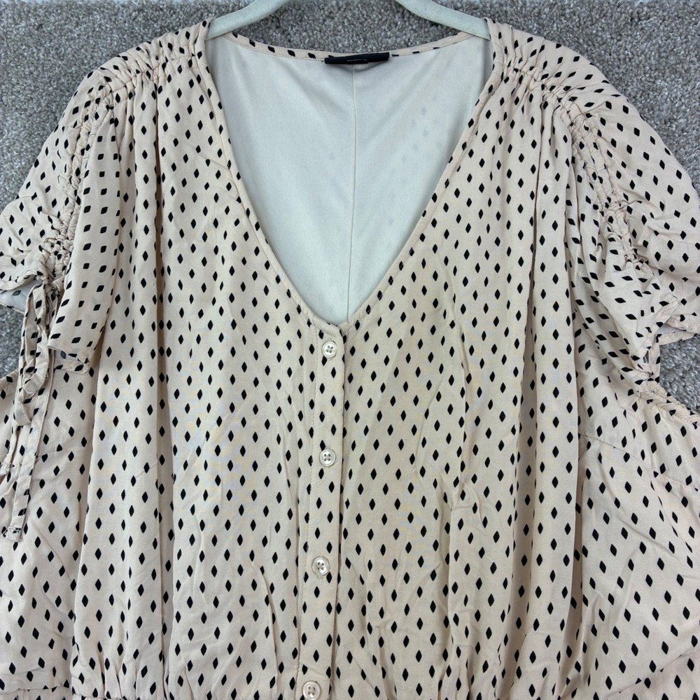 Lane Bryant Dress Womens Plus Cream Black Diamond Polka Dot Button Front V-Neck - Picture 4 of 10